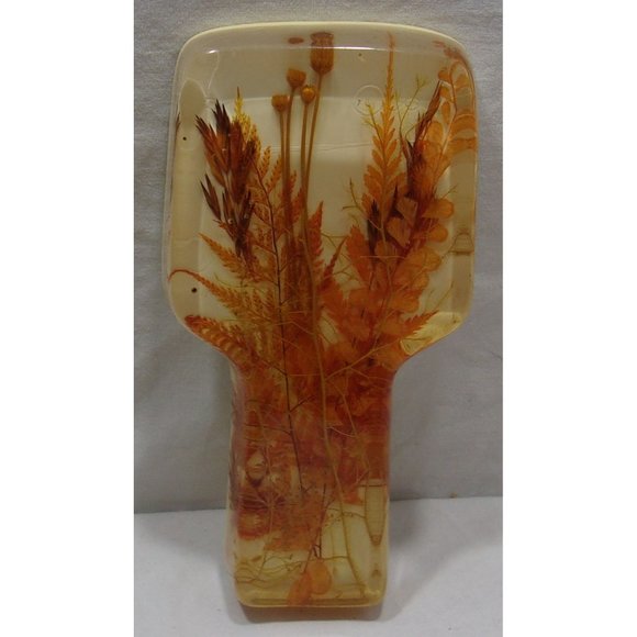 1970's MCM Lucite Trivet/Hot Plate and Spoon Rest w/ Wheat? Decor 8 3/4" & 6 1/2 - Picture 7 of 10